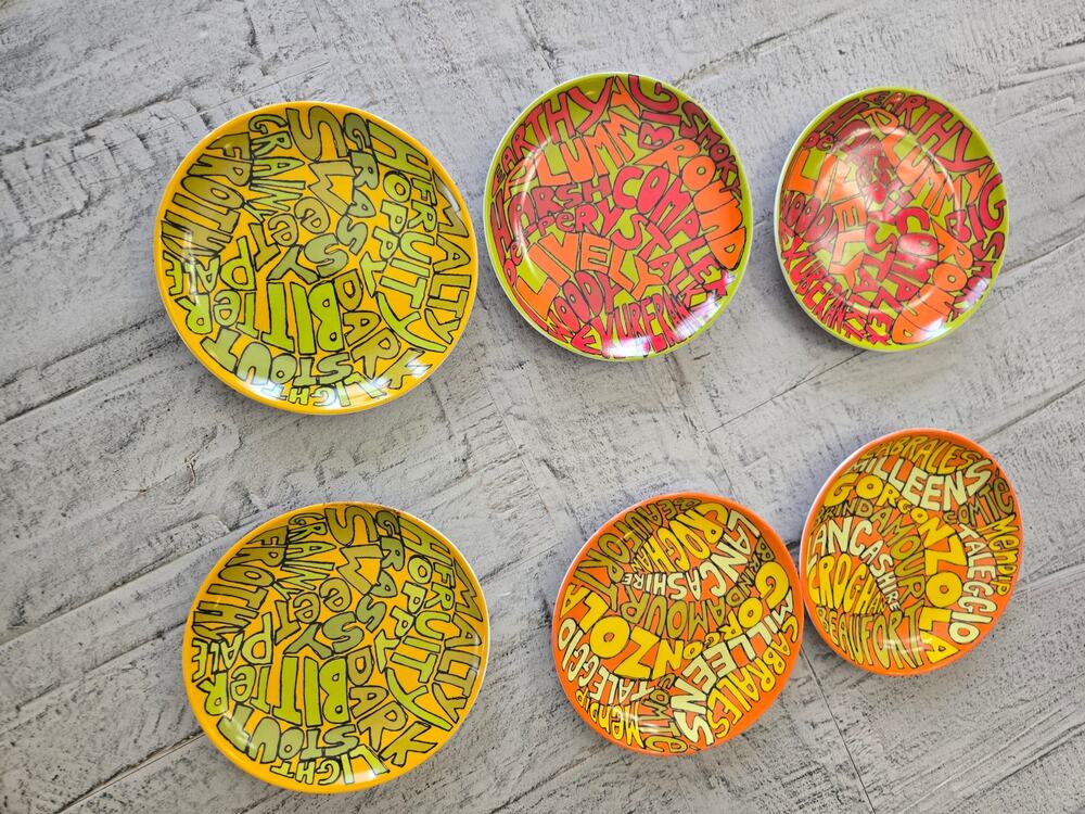 CB2 Crate & Barrel Appetizer Plates Set of 6 Retro Mixed Designs Vintage